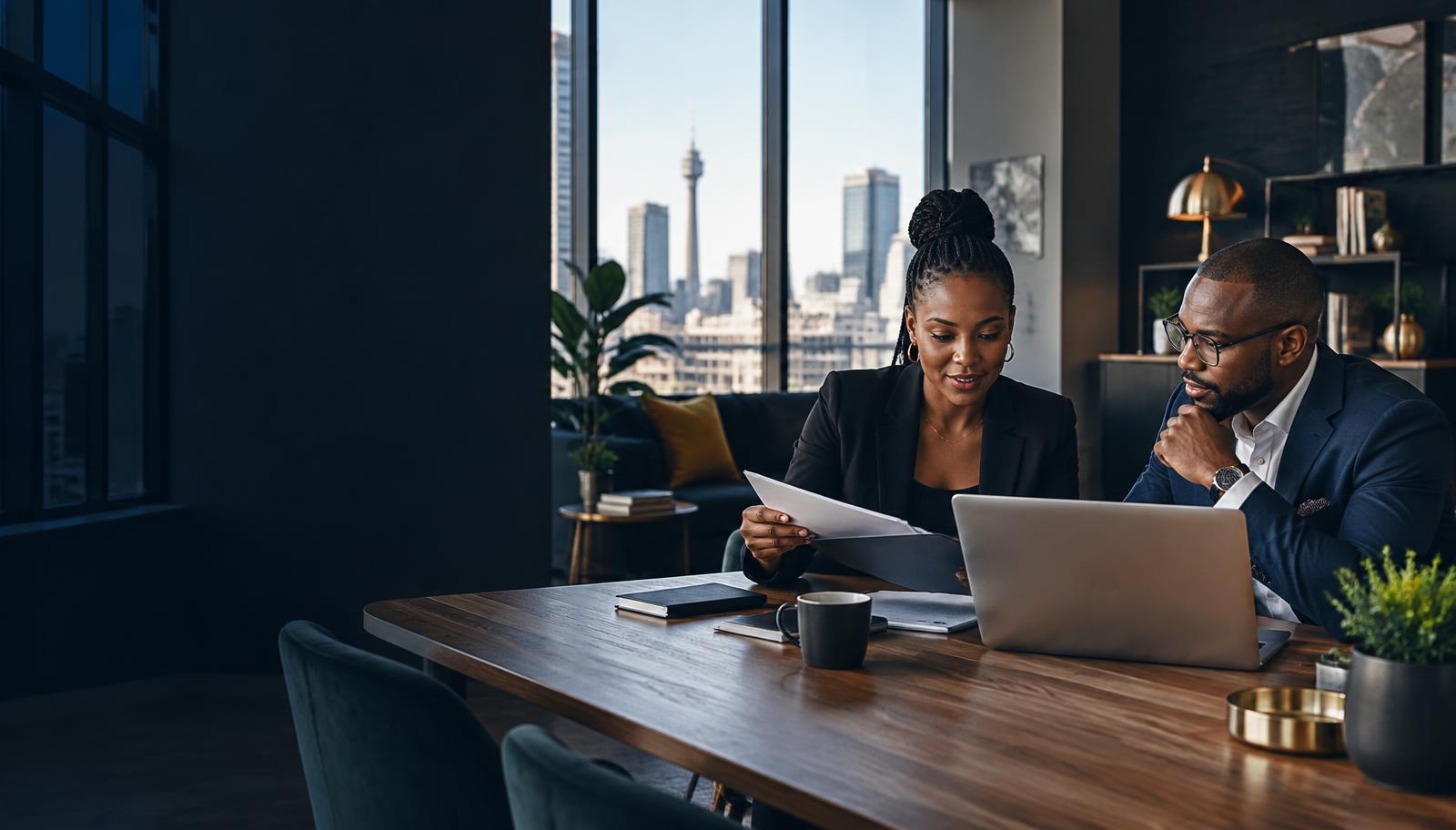 South African professionals reviewing a compliance document together